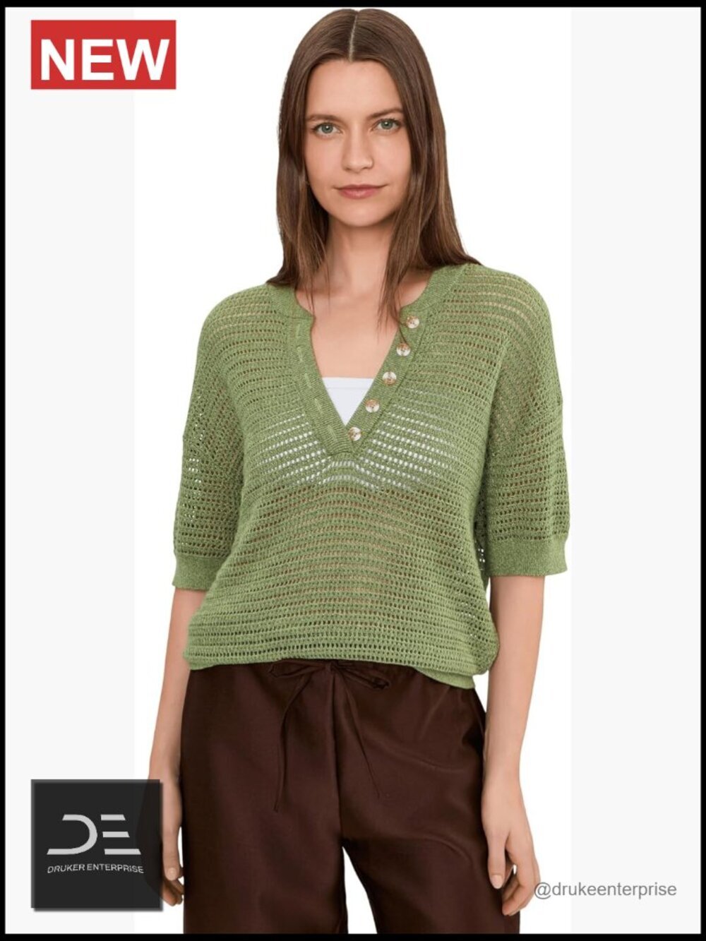 Cotton Mesh Knit Pullover Sweater with Polo Collar